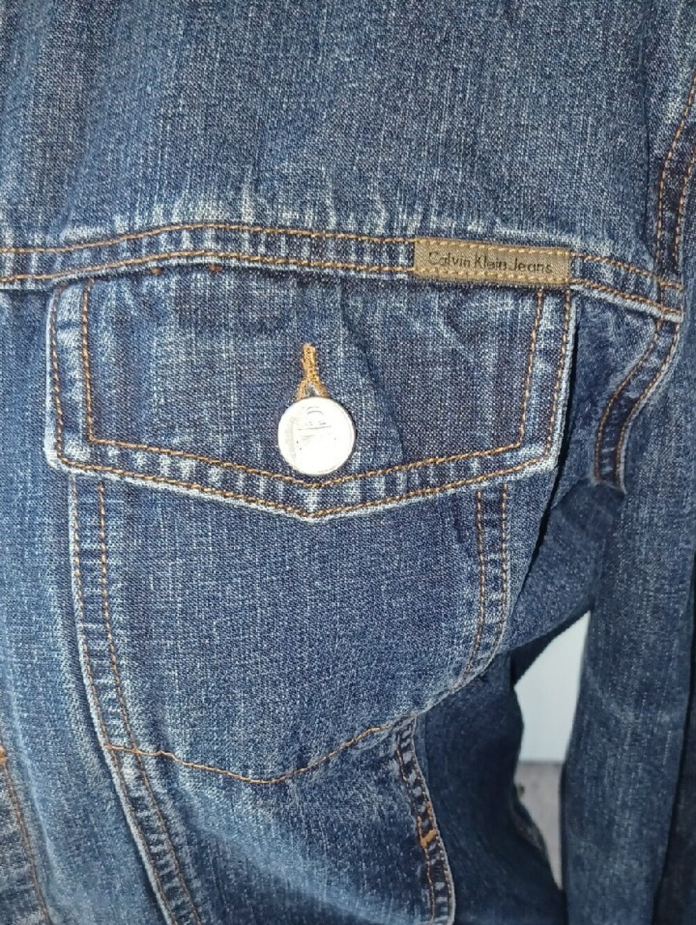 Calvin Klein Jeans Dark Blue Denim Jacket Large - Picture 2 of 8